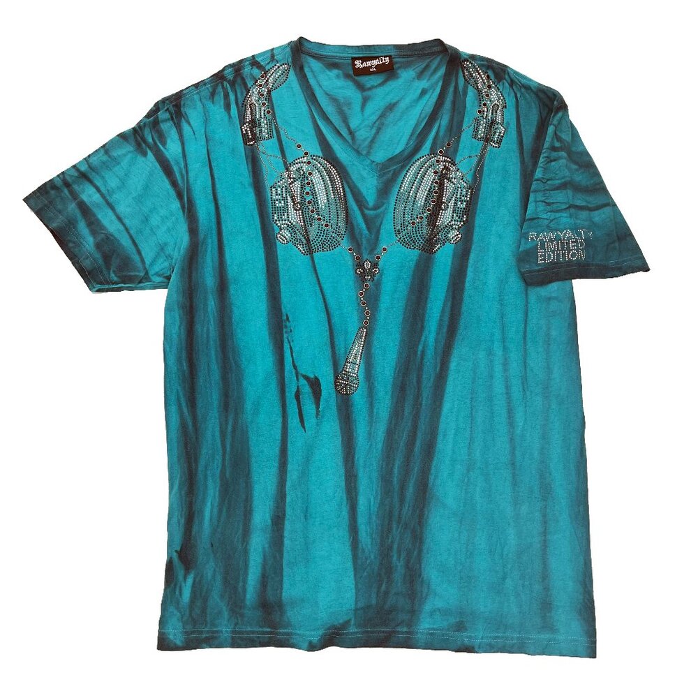 Rawyalty Tie Dye Rhinestone Stud Music Headphones Mens XXL 2XL Bling Shirt Top